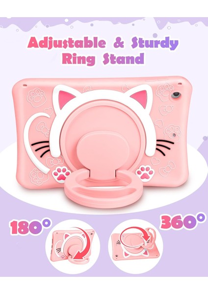 Apple iPad 7. Nesil 10.2 (2019) Çocuklar Için Askılı Standlı 3D Kedi Figürlü Silikon Kılıf A2197 A2200 A2198 modelleri