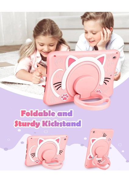 Apple iPad 7. Nesil 10.2 (2019) Çocuklar Için Askılı Standlı 3D Kedi Figürlü Silikon Kılıf A2197 A2200 A2198 fırsatları