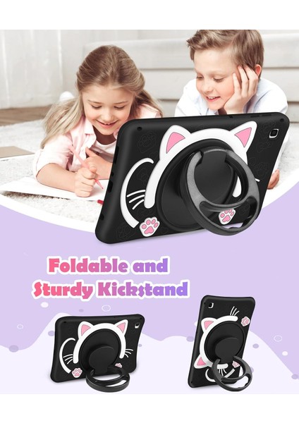 Samsung Galaxy Tab A7 Lite 8.7 (2021) Çocuklar Için Askılı Standlı 3D Kedi Figürlü Silikon Kılıf SM-T220/T225/T227 fırsatları