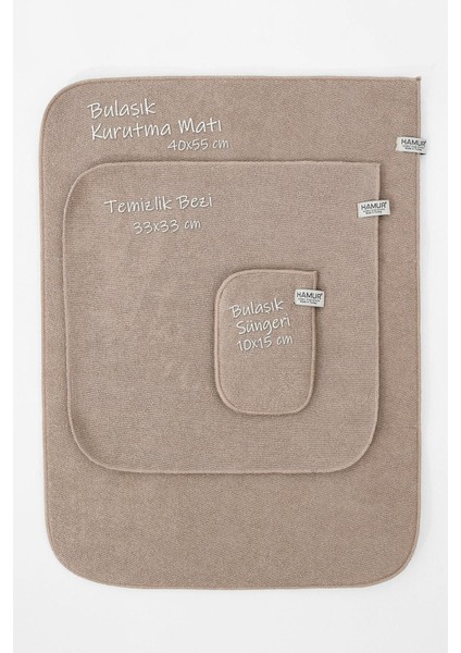 Tekno Trust Bej Bej-Gri Microwell 3 Prç Set Microfiber Bulaşık Kurutma Matı Mutfak Seti 3'lü Kurulama Bezi Örtü modelleri