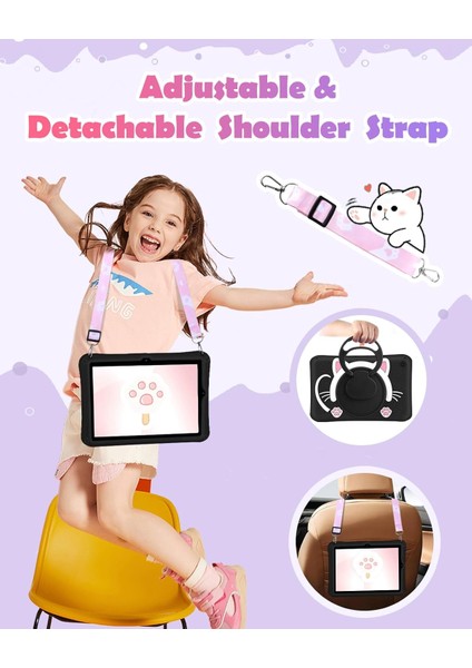 Samsung Galaxy Tab S9 10.9 (2023) Çocuklar Için Askılı Standlı 3D Kedi Figürlü Silikon Kılıf SM-X710 X716B X718U fiyatları