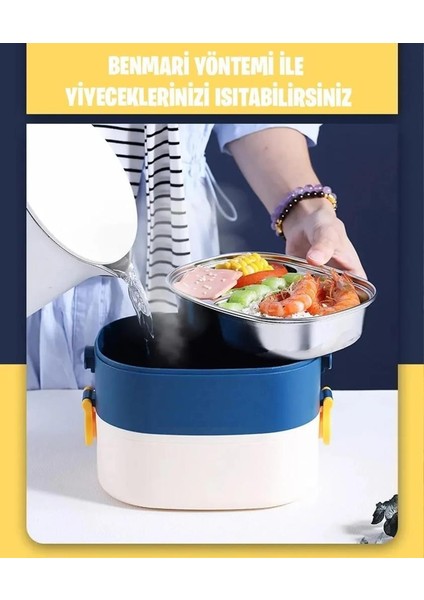 Paslanmaz Çelik Yemek Kabı 1900ML Mavi