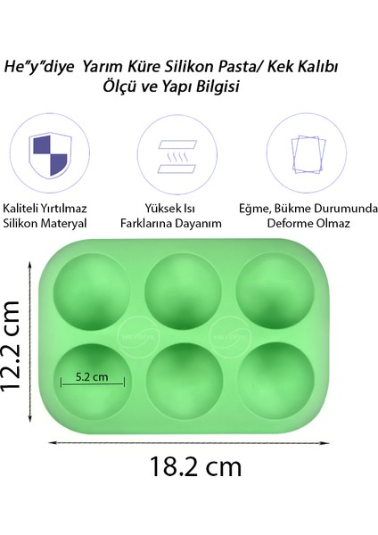 Yarım Küre Silikon Pasta / Kek Kalıbı Küçük Boy (6 Hazne, 5.2cm Çap, 2.7cm Derinlik) fiyatları
