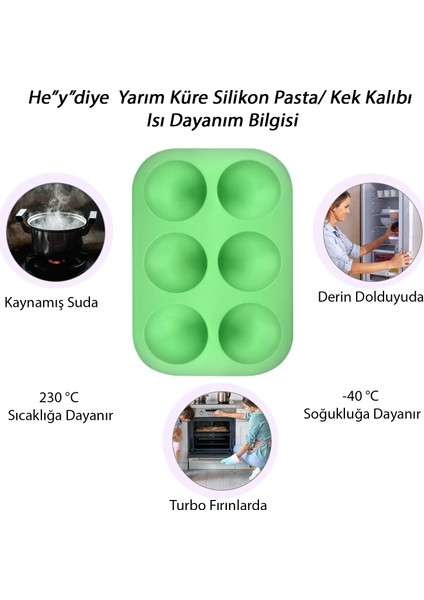 Yarım Küre Silikon Pasta / Kek Kalıbı Küçük Boy (6 Hazne, 5.2cm Çap, 2.7cm Derinlik) modelleri