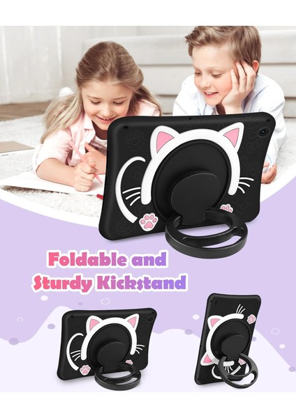Samsung Galaxy Tab S9 10.9 (2023) Çocuklar Için Askılı Standlı 3D Kedi Figürlü Silikon Kılıf SM-X710 X716B X718U fırsatları
