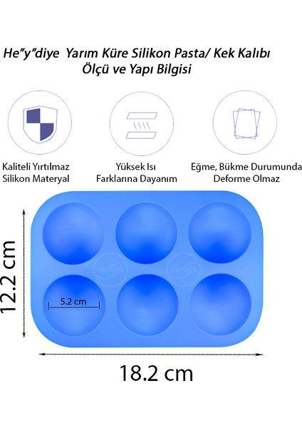Yarım Küre Silikon Pasta / Kek Kalıbı Küçük Boy (6 Hazne, 5.2cm Çap, 2.7cm Derinlik) fiyatları