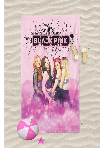 Black Pink Pink Venom Desenli Dijital Baskılı Plaj Banyo Havlusu