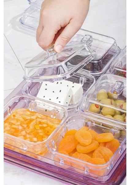 Tekno Trust 11-15 Akrilik Mürdüm 6’lı Kapaklı Kahvaltılık Kahvaltı Seti & Saklama Kabı (Cam Değildir) Beyaz Pla fırsatları