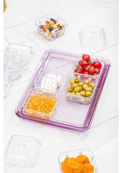 Tekno Trust 11-15 Akrilik Mürdüm 6’lı Kapaklı Kahvaltılık Kahvaltı Seti & Saklama Kabı (Cam Değildir) Beyaz Pla indirimleri