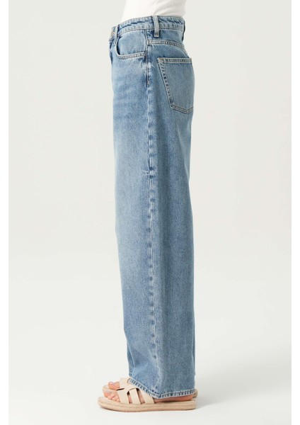 Orta Mavi Yüksek Bel Patı Fermuarlı Loose Jean Pantolon C 4934-017 modelleri