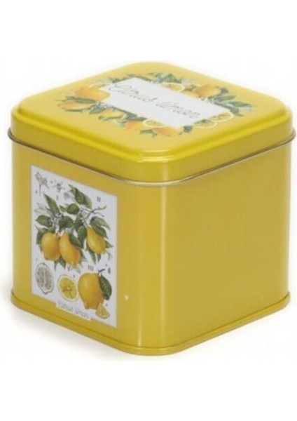 Tekno Trust 1 Parça EF014-Q5 Sn_citrus Limon Desenli Kare Metal Saklama Kabı 9x9 cm Metal Sarı