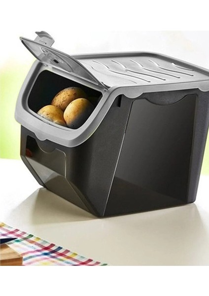 Tekno Trust 32 x 23 Coral 12 Litre 2'li Soğan Patates Saklama Kutusu Siyah-Gri Patates Soğanlık Plastik modelleri