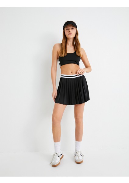 Tenis Eteği Şortlu Pileli Beli Kontrast Detaylı Lastikli Mini Boy