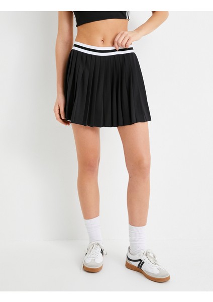 Tenis Eteği Şortlu Pileli Beli Kontrast Detaylı Lastikli Mini Boy