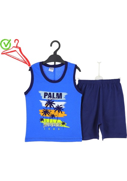 Palm Beach Sahil Baskılı Erkek Askılı Atlet Şort Çocuk Takım