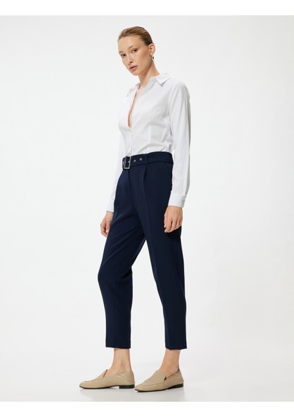 Cigarette Pantolon Yüksek Bel Kemer Detaylı Cepli