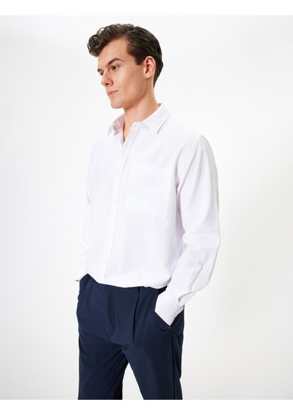 Oxford Gömlek Uzun Kollu Cep Detaylı Pamuk Karışımlı
