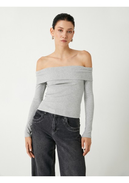 Madonna Yaka Tişört Fitilli Kat Detaylı Uzun Kollu Slim Fit modelleri