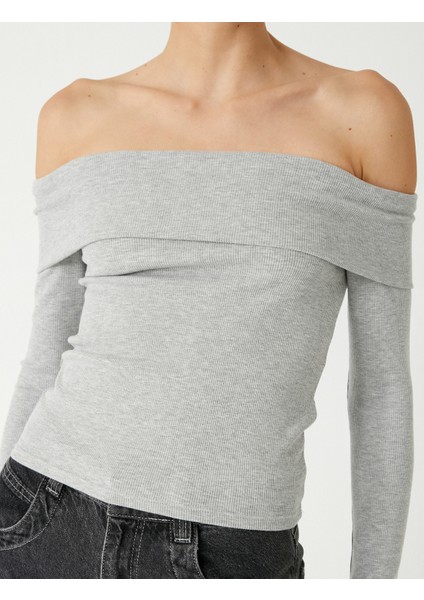 Madonna Yaka Tişört Fitilli Kat Detaylı Uzun Kollu Slim Fit indirimleri