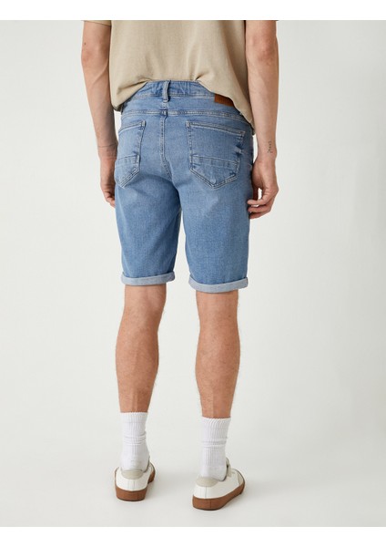 Slim Fit Kot Şort Cep Detaylı Katlamalı Paça Pamuklu fırsatları