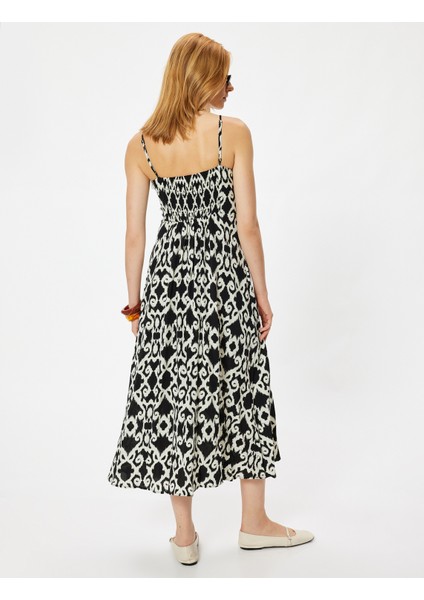 Midi Boy Askılı Viskon Elbise Etnik Desenli Önden Bağlama Detaylı fırsatları