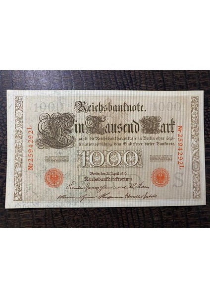 Almanya Imparatorluğu 1000 Mark Reichsbanknote Deutsches Reich 1910 Çil (Uncirculated Unc)