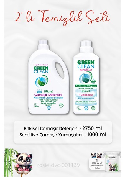 Green Clean Sıvı Çamaşır Deterjanı 2750 Ml, Sensitive Yumuşatıcı 1lt ve Rosıe