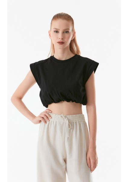 Basic Beli Büzgülü Crop Tişört