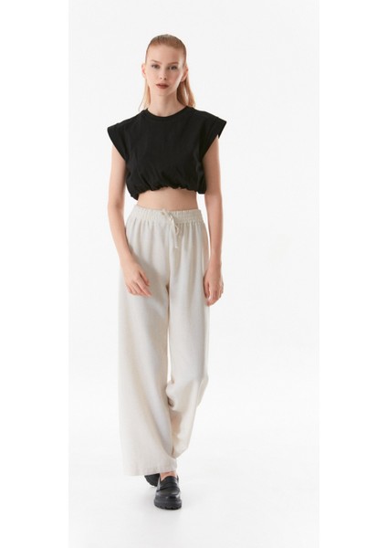 Basic Beli Büzgülü Crop Tişört