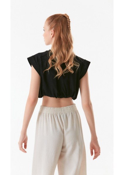 Basic Beli Büzgülü Crop Tişört