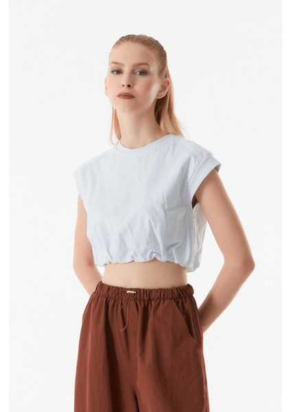 Basic Beli Büzgülü Crop Tişört