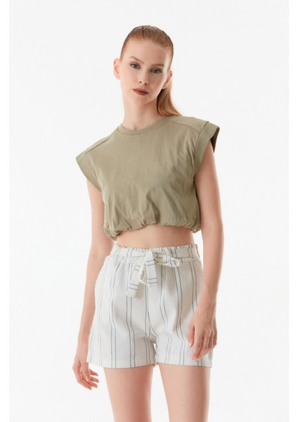 Basic Beli Büzgülü Crop Tişört