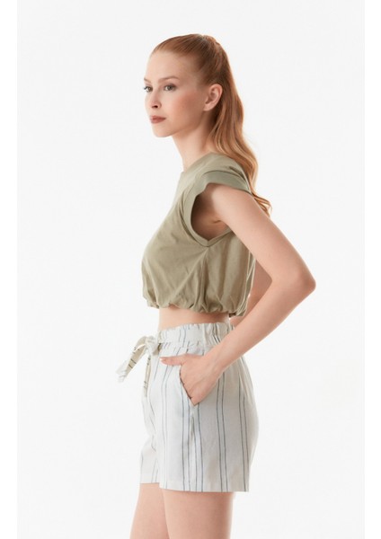 Basic Beli Büzgülü Crop Tişört