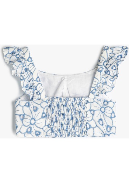 Crop Bluz Askılı Fırfırlı Çiçek Desenli Fisto Detaylı fiyatları
