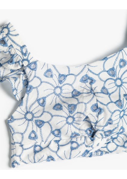 Crop Bluz Askılı Fırfırlı Çiçek Desenli Fisto Detaylı modelleri