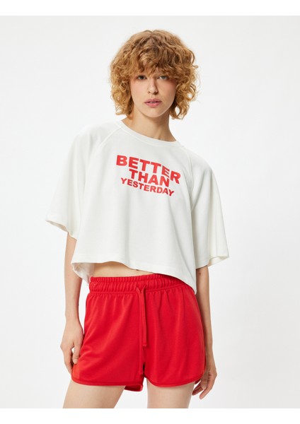 Oversize Spor Tişört Bisiklet Yaka Slogan Baskılı Kısa Kollu modelleri