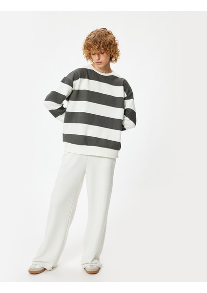 Oversize Sweatshirt Bisiklet Yaka Uzun Kollu Renk Bloklu