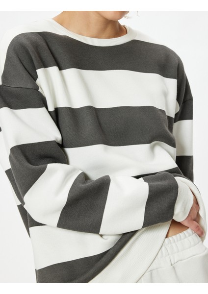 Oversize Sweatshirt Bisiklet Yaka Uzun Kollu Renk Bloklu indirimleri