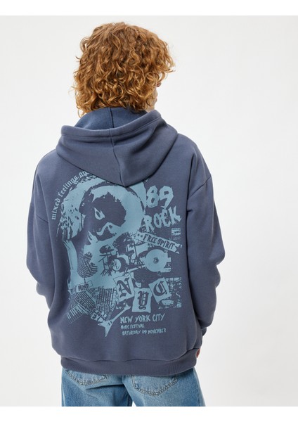 Arkası Baskılı Sweatshirt Kapüşonlu Oversize Kolej Temalı Uzun Kollu fırsatları