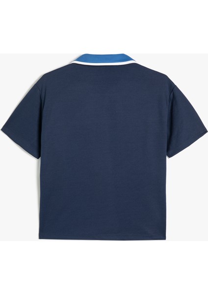Oversize Polo Yaka Tişört Spor Temalı Kısa Kollu Baskılı