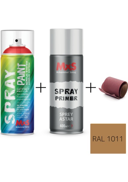 Sprey+Astar Premium Özel Yapım Akrilik Sprey Boya Seti 400 ml (Araba-Metal-Plastik-Ahşap) + Zımpara(Sarı Tonları)