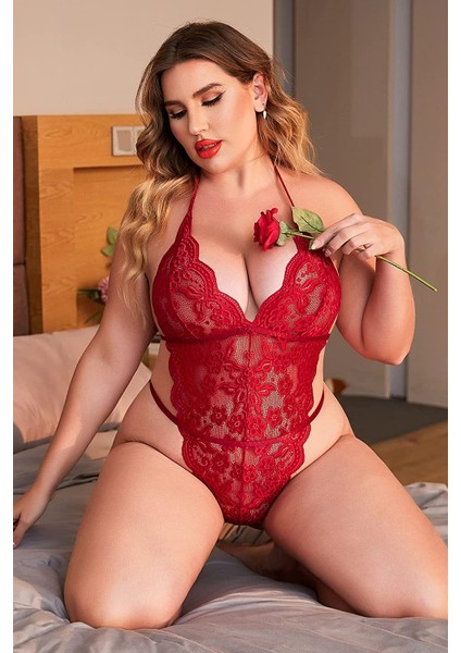 Mlvx Kırmızı Dantelli Büyük Beden Babydoll Gecelik 1305 Mlvx Blsm