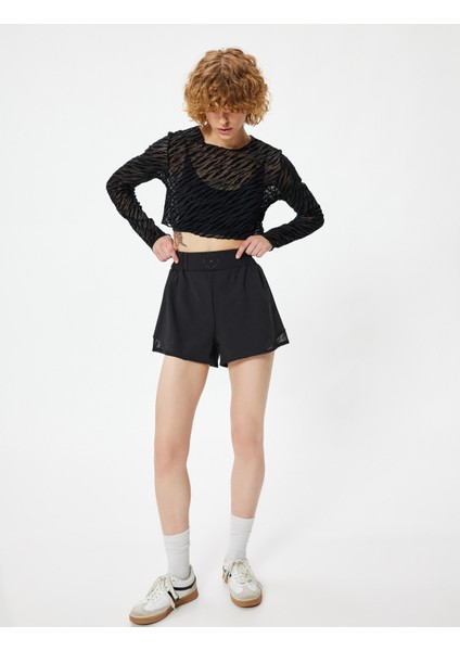 Spor Tişört Crop Uzun Kollu Bisiklet Yaka Zebra Desenli Slim Fit