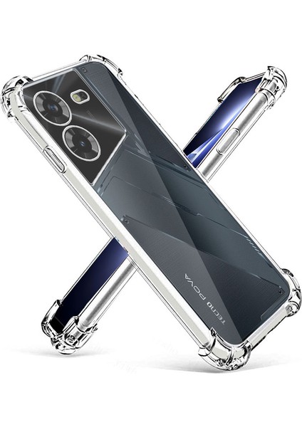 Tecno Pova 5 Kapak Kamera Korumalı Airbag Antishock Köşe Korumalı Şeffaf Silikon Kılıf
