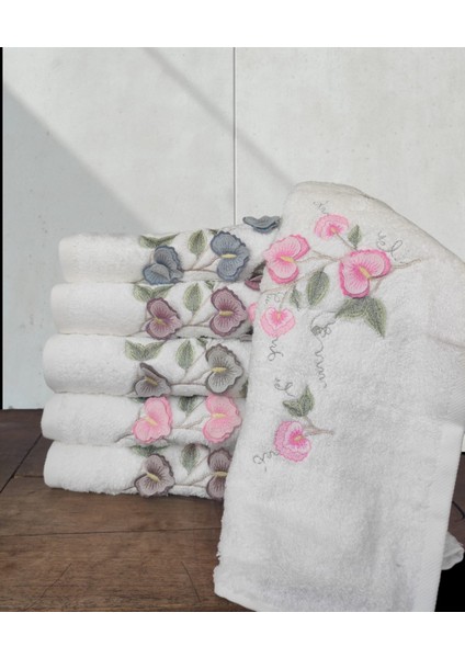 Bambu 3D Nakışlı Havlu Seti 6 Adet 30X50CM Gonca Kutulu 784