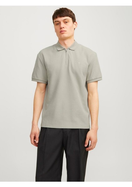 Polo Yaka Fermuarlı Kısa Kollu Taş Erkek T-Shirt 12255578