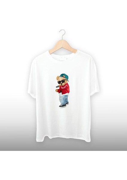 Rapçi Ayıcık Detaylı Unisex Tişört