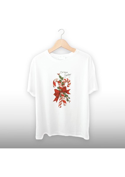 Yılbaşı Şekeri Detaylı Unisex Tişört
