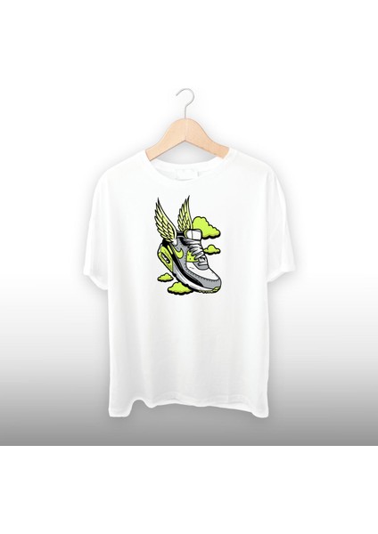 Kanatlı Ayakkabı Detaylı Unisex Tişört