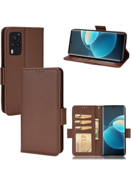 Vivo X60 Pro Pu Deri Kart Yuvaları Için Kılıf Tutucu Manyetik Cüzdan Yan (Yurt Dışından)